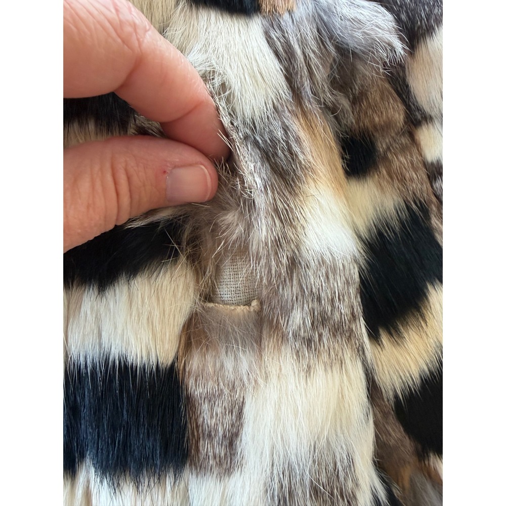 vintage 70s patchwork rabbit fur jacket mid-century Curly Top Hong Kong mob wife - Picture 6 of 11